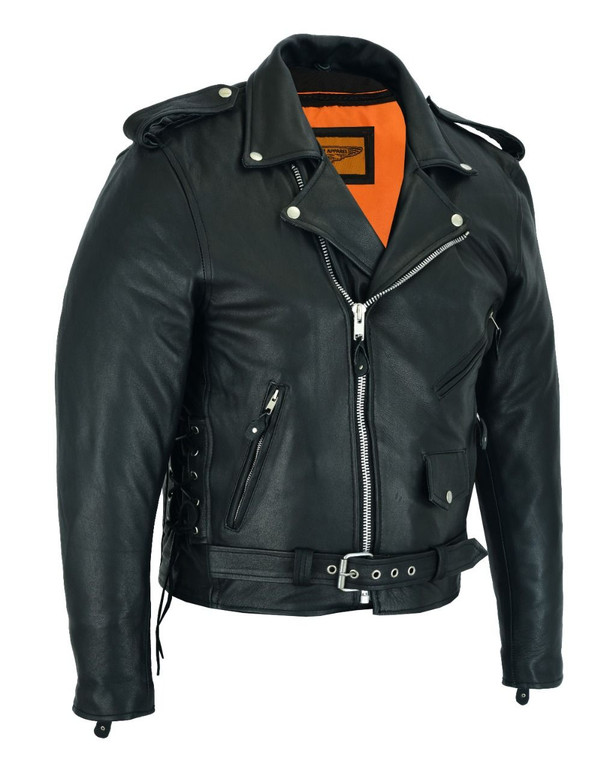 Leather Motorcycle Jacket - Men's - Side Laces and Vents - Up To Size 64 - MJ201-88-SLV-DL