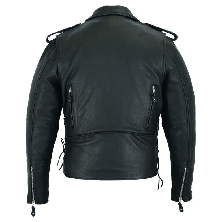 Leather Motorcycle Jacket - Men's - Side Laces and Vents - Up To Size 64 - MJ201-88-SLV-DL