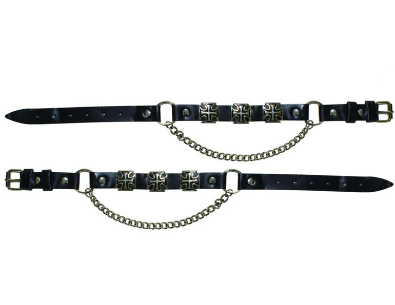 Pair of Biker Boot Chains - Motorcycle Boot Accessories - Iron Cross - BC3-DL