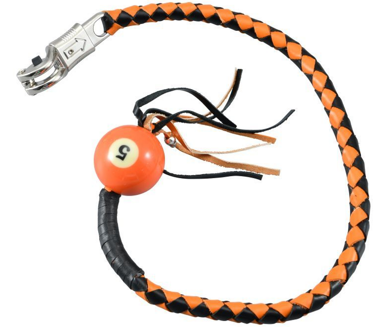 Get Back Whip in Black and Orange Leather With Pool Ball - 36 Inches - GBW9-BB-36-DL