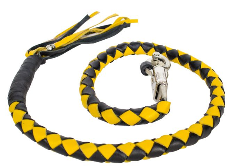 2 Inches Around - Get Back Whip in Black and Yellow Leather - 42 Inches - Motorcycle Accessories - GBW8-11-T1-DL