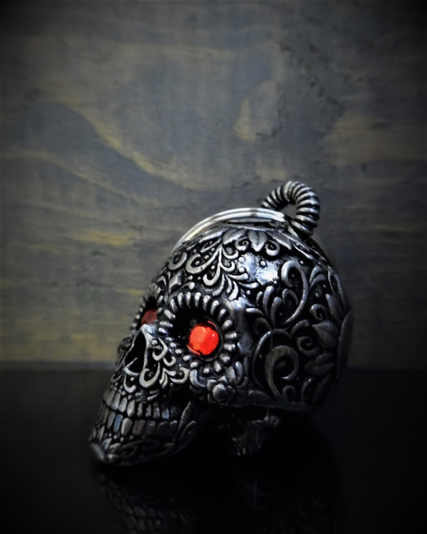 Sugar Skull Diamond - Pewter - Motorcycle Spirit Bell - Made In USA - SKU BB77-DS