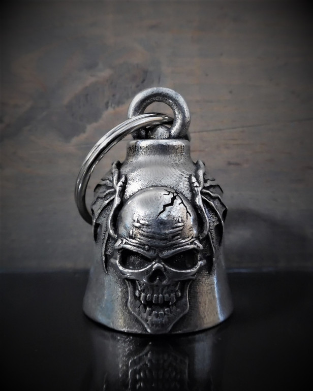 Skull Batwing - Pewter - Motorcycle Gremlin Bell - Made In USA - SKU BB59-DS