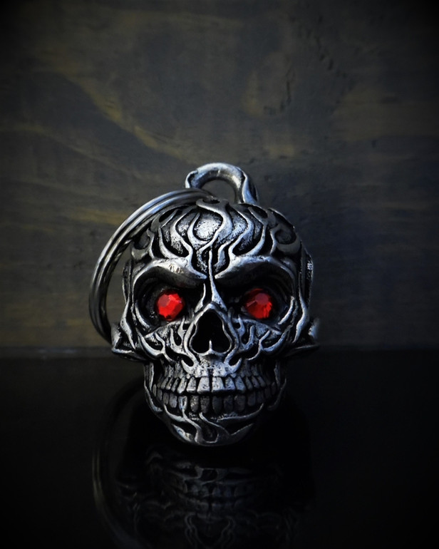Flame Skull Diamond - Pewter - Motorcycle Gremlin Bell - Made In USA - SKU BB73-DS