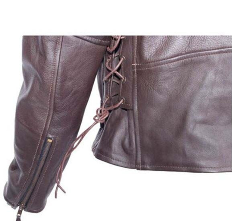 Embossed Eagle Retro Brown Motorcycle Jacket with Side Laces and Live To Ride - SKU MJ703-09-DL