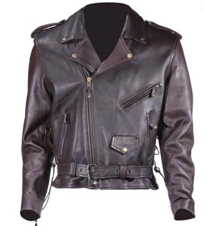 Embossed Eagle Retro Brown Motorcycle Jacket with Side Laces and Live To Ride - SKU MJ703-09-DL