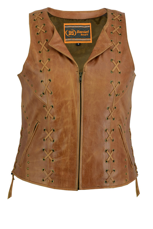 Leather Vest - Women's - Ultra Soft Brown - Lacing Design - RC236-RC