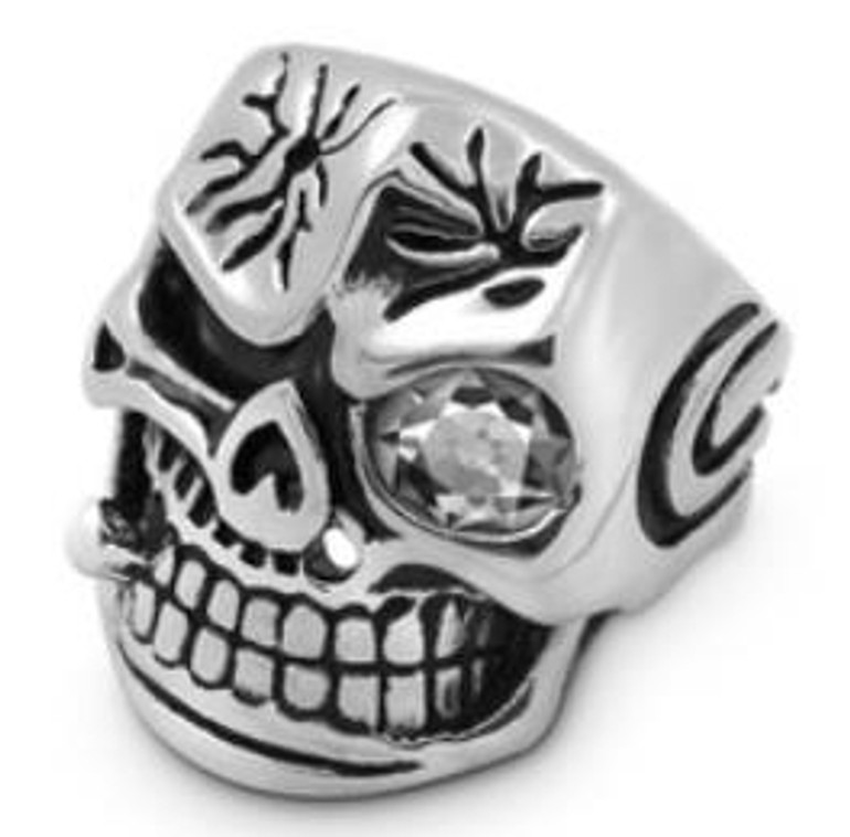 Smash Face Skull Biker Ring - Stainless Steel - Biker Jewelry - Biker Ring - R117-DS