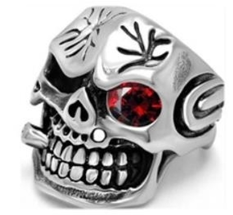 Observe Skull Biker Ring - Stainless Steel - Biker Jewelry - Biker Ring - R134-DS