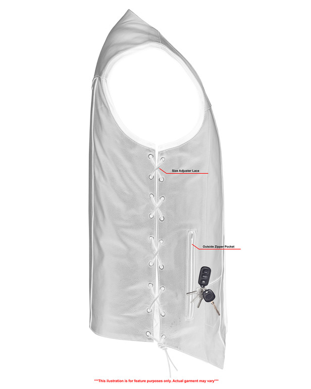Leather Motorcycle Vest - Men's Tall - Up To Size 5XL - Side Laces - 10 Pocket - Big and Tall - DS144-TALL-DS