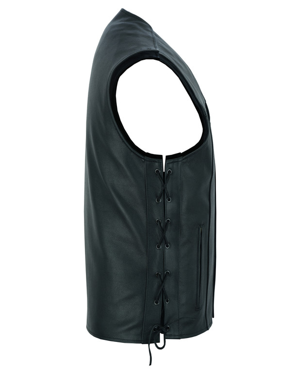 Leather Motorcycle Vest - Men's -Up To Size 8XL - Tapered Bottom - Big and Tall - DS161-TALL-DS