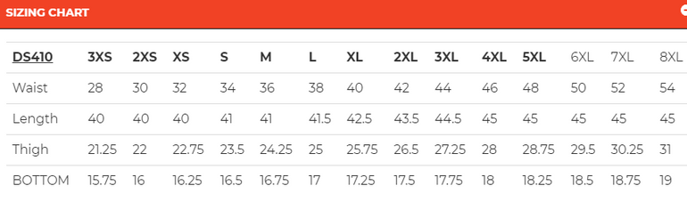 Men's Leather Chaps - Motorcycle - Unisex - Dual Deep Pocket - Up To 8XL - DS-410-DS Size Chart