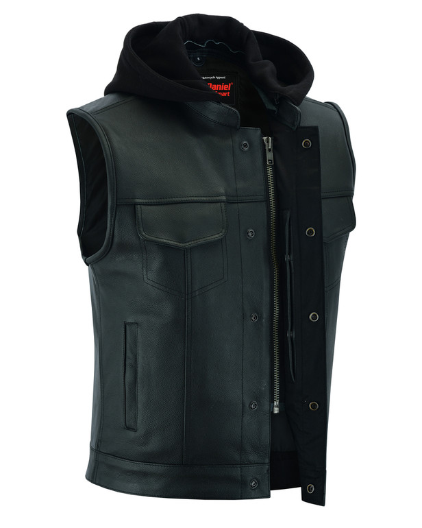Leather Motorcycle Vest - Men's - Gun Pockets - Hoodie - Up To 12XL - Big and Tall - DS182-DS