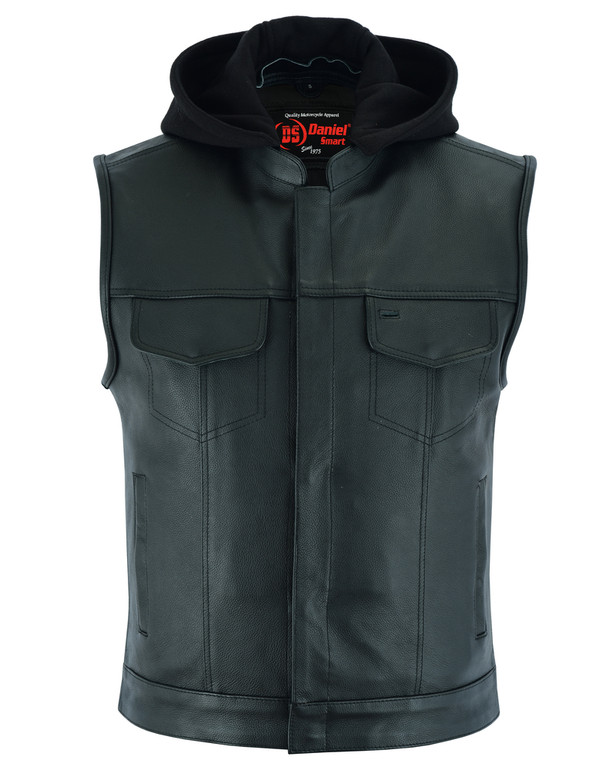 Leather Motorcycle Vest - Men's - Gun Pockets - Hoodie - Up To 12XL - Big and Tall - DS182-DS
