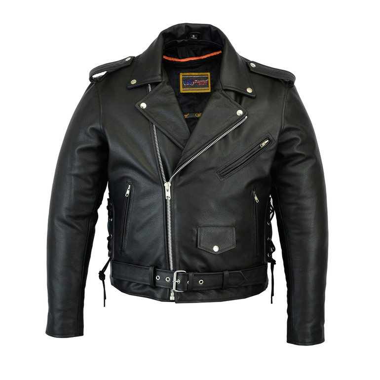 Leather Motorcycle Jacket - Men's - Police Style - Up To 12XL - DS731-DS