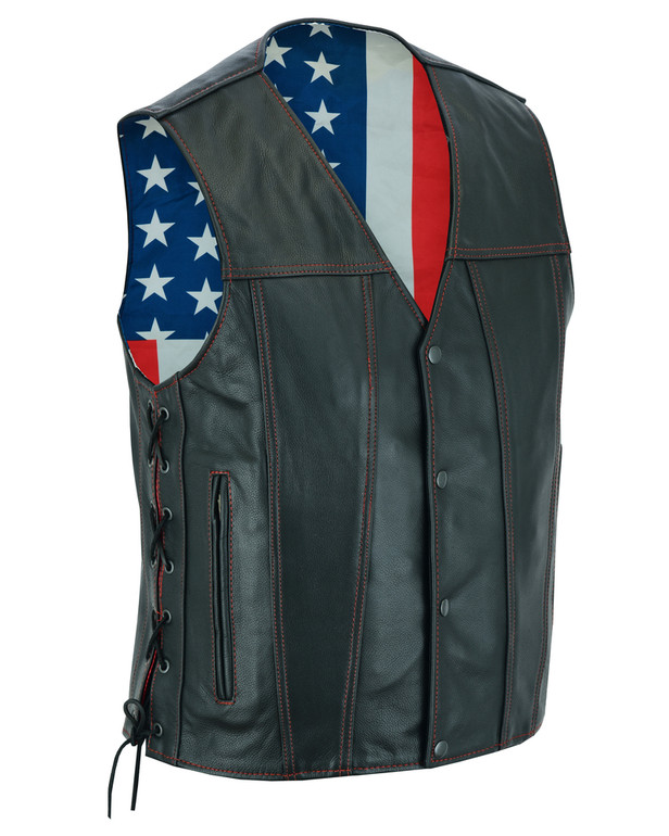 Leather Motorcycle Vest - Men's - Honor Ride Tribute - USA Flag Liner - Up To 8XL - RC156-RC