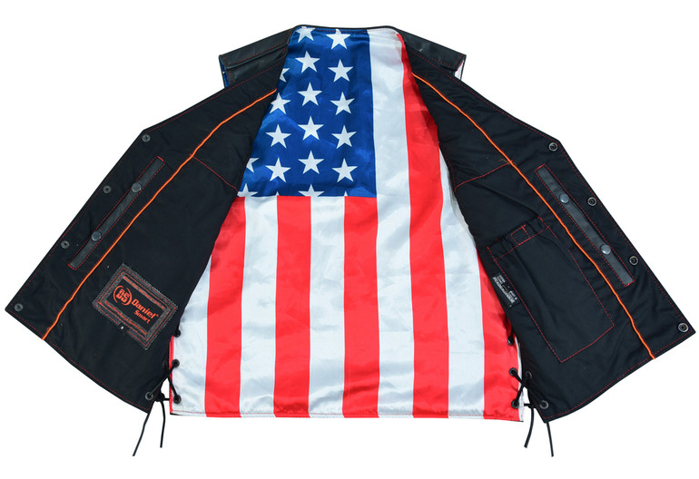 Leather Motorcycle Vest - Men's - Honor Ride Tribute - USA Flag Liner - Up To 8XL - RC156-RC