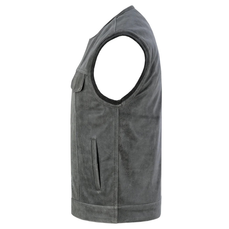 Leather Motorcycle Vest - Men's - Vintage - Gray - Gun Pockets - Up To 12XL - Vintage - RC191V-RC