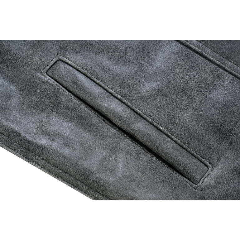 Leather Motorcycle Vest - Men's - Vintage - Gray - Gun Pockets - Up To 12XL - Vintage - RC191V-RC