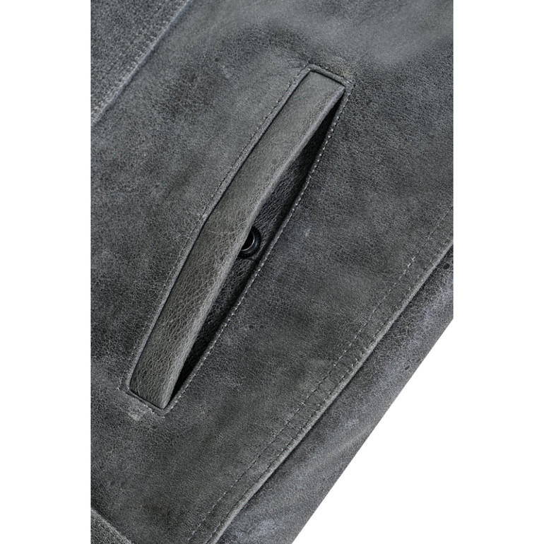 Leather Motorcycle Vest - Men's - Vintage - Gray - Gun Pockets - Up To 12XL - Vintage - RC191V-RC