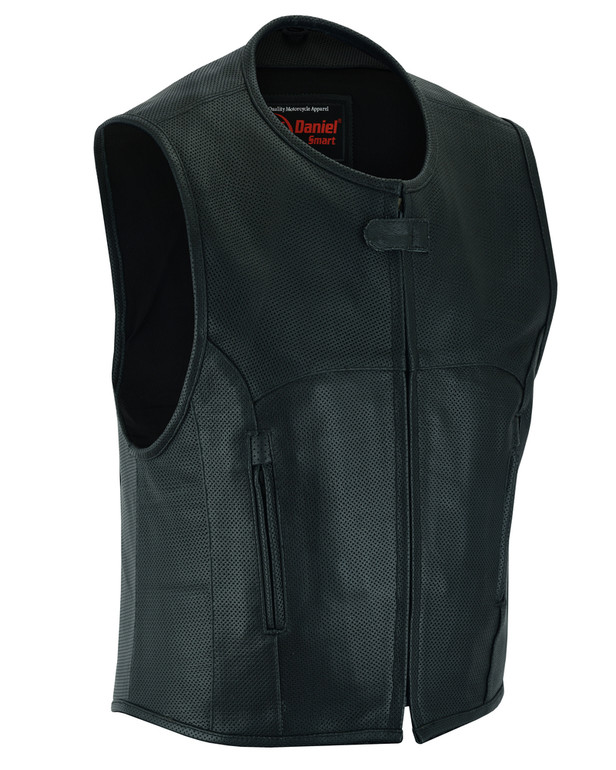 Leather Motorcycle Vest - Men's - Perforated SWAT Team - Up To 8XL - DS004-DS