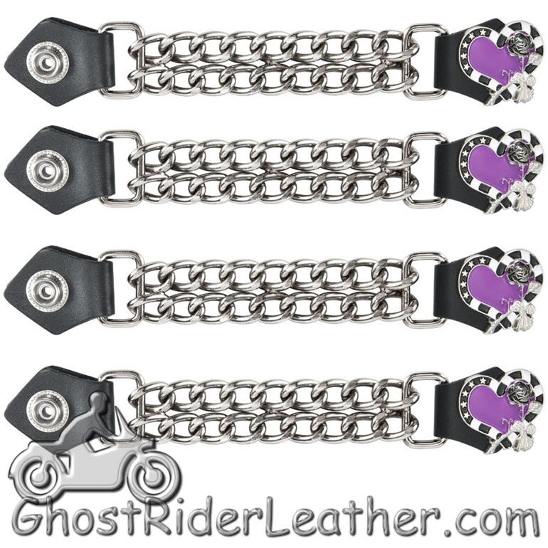 Set of Four - Purple Rose - Vest Extenders -Chrome Chain - AC1125-PURP-DL