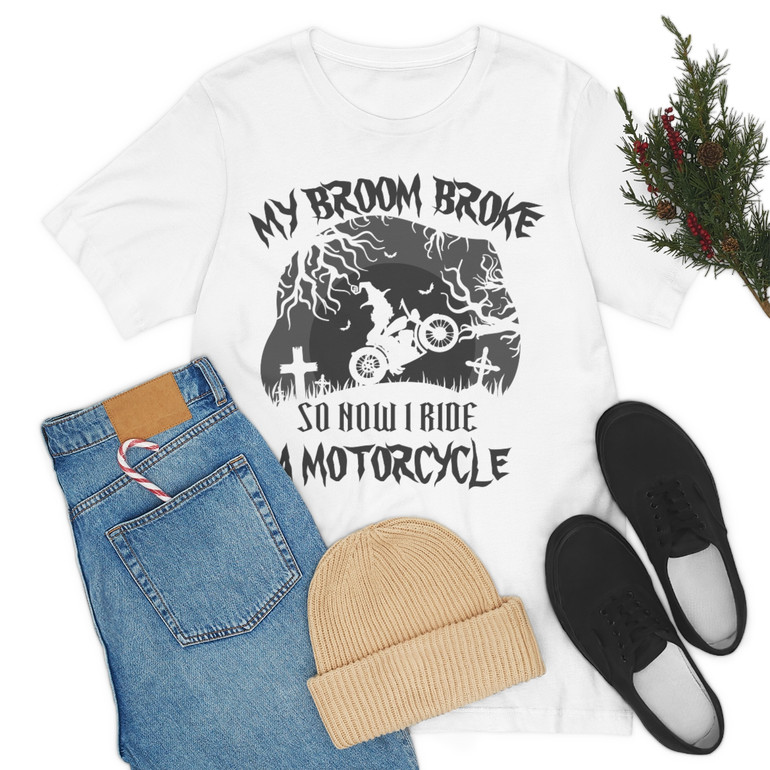 My Broom Broke So I Ride A Motorcycle - Stealthy Dark Gray - Unisex Jersey Short Sleeve Tee - Other Colors