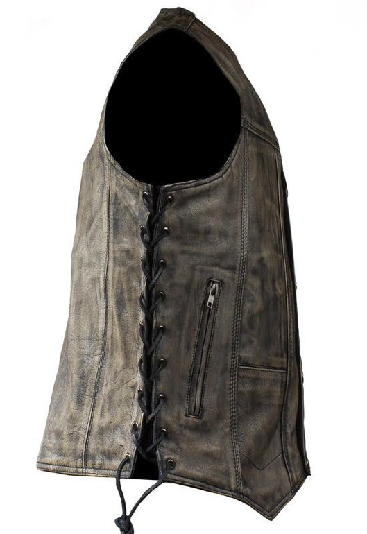 Leather Motorcycle Vest - Men's - Distressed Brown - 10 Pocket - MV310-12-DL