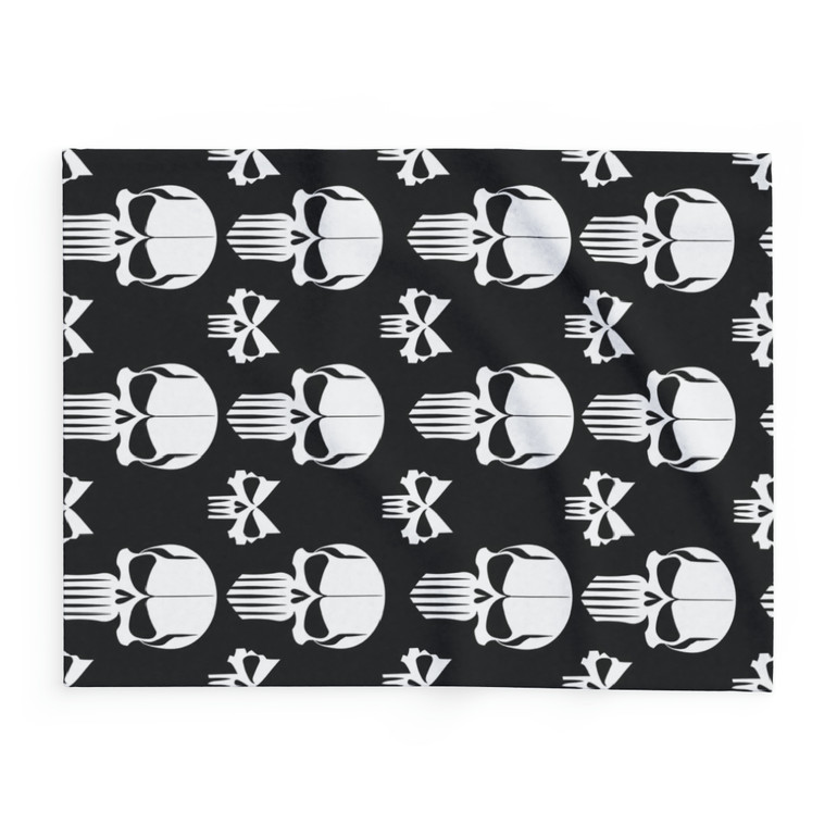 White Skulls on Black - 3 Different Sizes - Arctic Fleece Blanket