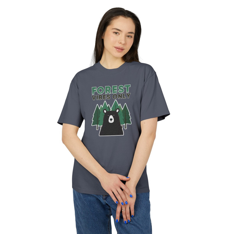 Forest Vibes Only - Bear in the Forest - Green Trees - Unisex Premium Heavy Faded Tee