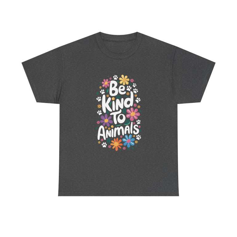 Be Kind To Animals - Flowers and Paw Prints - Retro - Unisex Heavy Cotton Tee