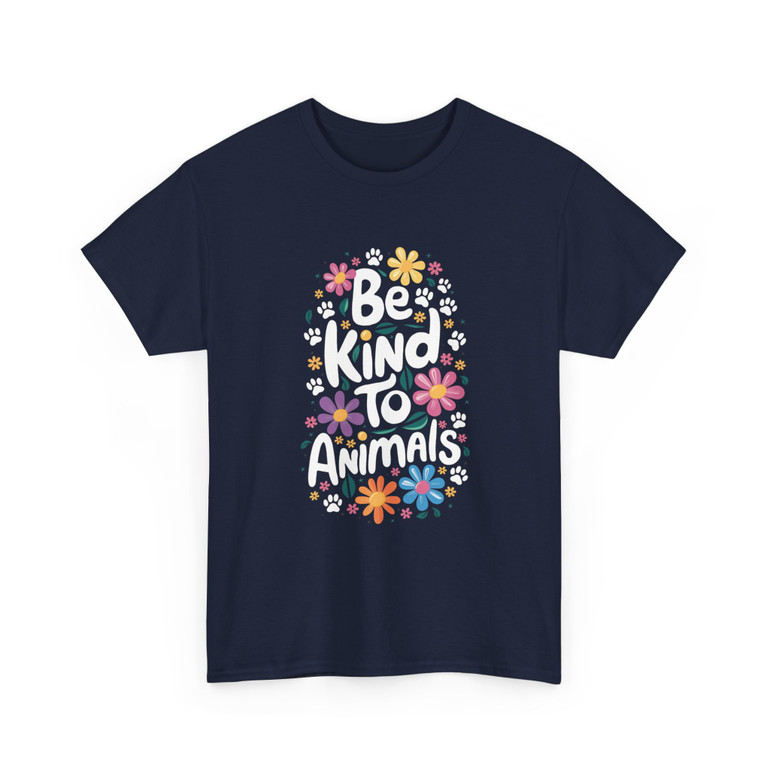 Be Kind To Animals - Flowers and Paw Prints - Retro - Unisex Heavy Cotton Tee