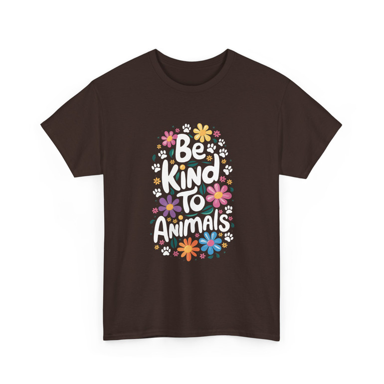 Be Kind To Animals - Flowers and Paw Prints - Retro - Unisex Heavy Cotton Tee
