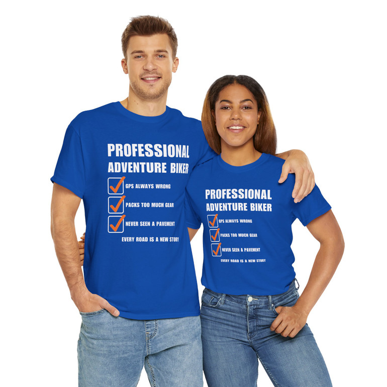 Professional Adventure Biker - Checklist - Funny T-Shirt - Color Choices - Unisex Tee