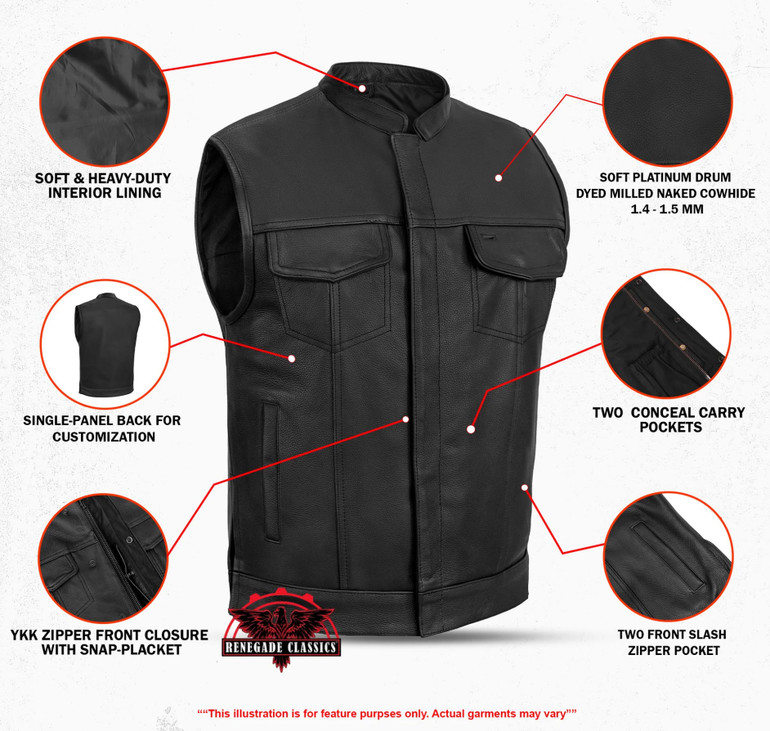 Leather Vest - Men's - Motorcycle Club - Up To 5XL, 6XL, 7XL, 8XL, 9XL, 10XL, 11XL, and 12XL - PICK-RC