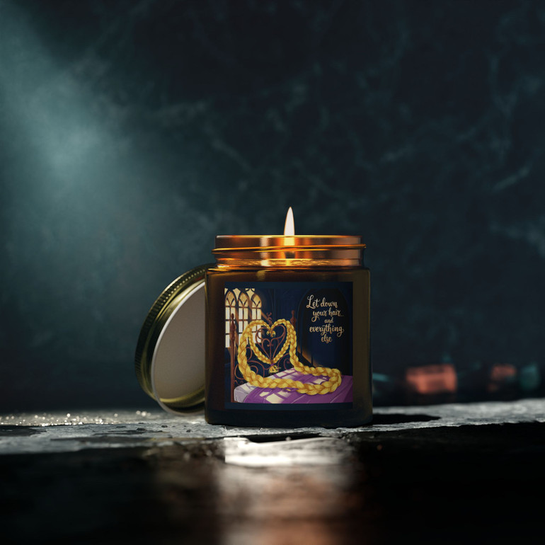 Scented Candle - Forbidden FairyTales - Let Down Your Hair - Amber or Clear Jar - Perfect Gift for Bikers & Home Decor