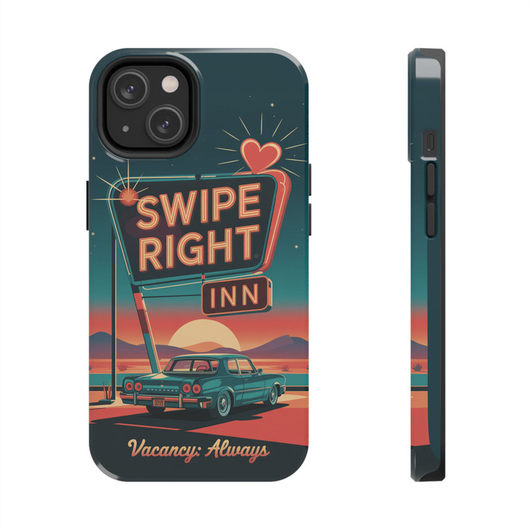 Retro Swipe Right Tough Phone Case - iPhone 14 15 16 Models - Ideal for Dating Enthusiasts