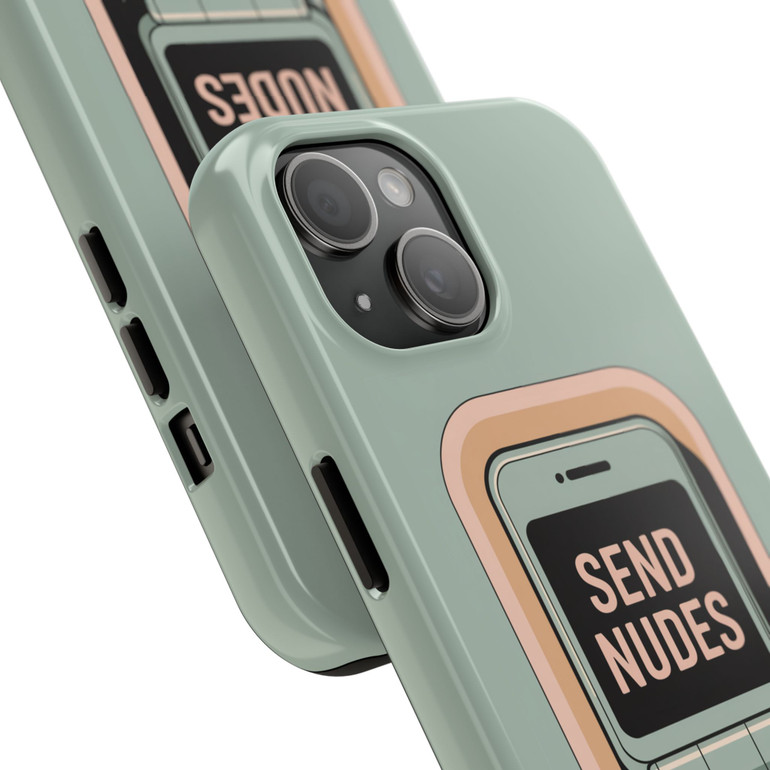 Tough Phone Case - Send Nudes - Retro Flip Phone - iPhone 14 15 16 Models - Ideal for Dating Enthusiasts