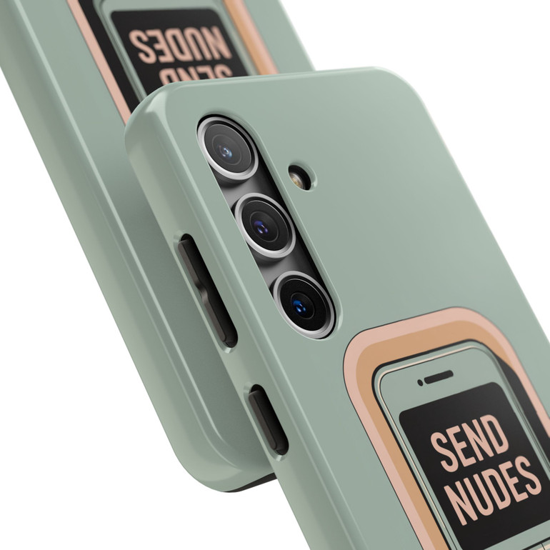 Tough Phone Case - Send Nudes - Retro Flip Phone - Samsung Galaxy S21 S22 S23 S24 Models - Ideal for Dating Enthusiasts