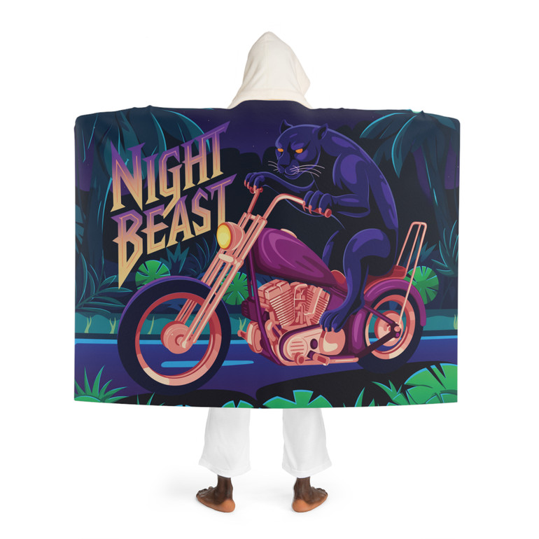 Cozy Hooded Sherpa Fleece Blanket | Biker Motorcycle | Night Beast Panther Jungle