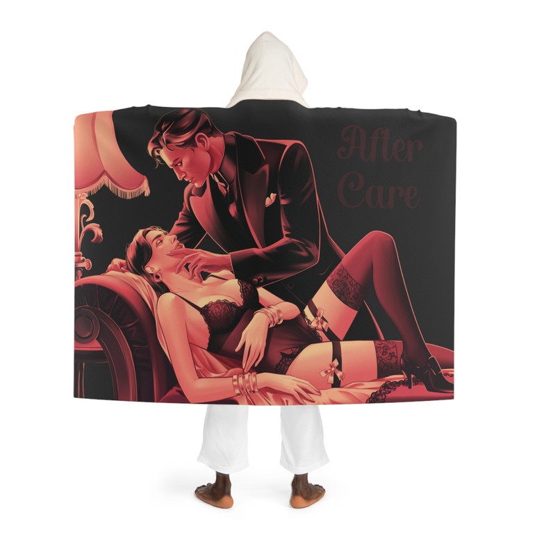 Cozy Hooded Sherpa Fleece Blanket | After Care for Sub from Dom - Vintage Scene - Bondage - Submission