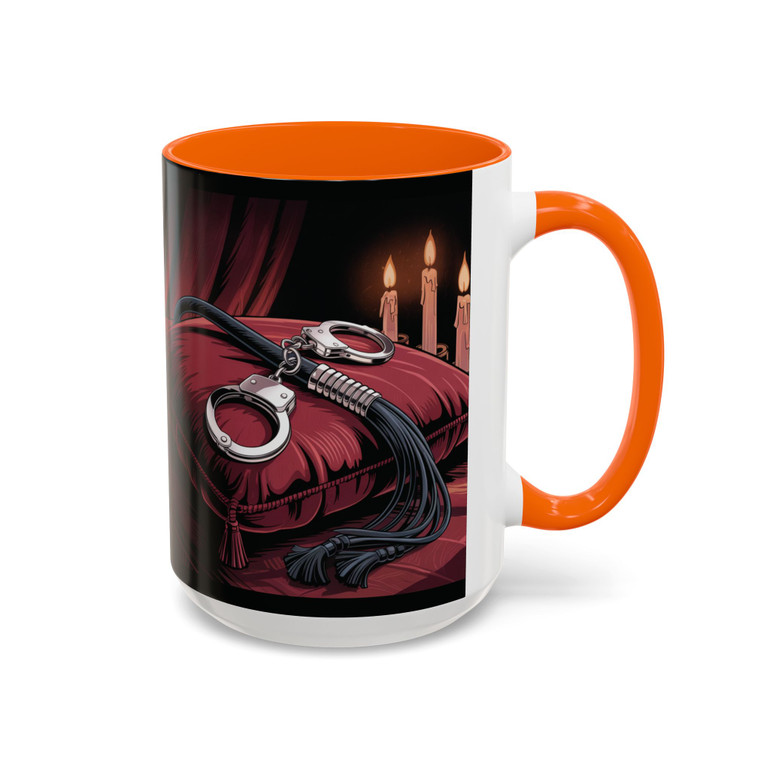 Seductive Handcuff Accent - Candles and a Whip - Bondage Theme - Choice of Colors - Coffee Mug - 11 & 15oz