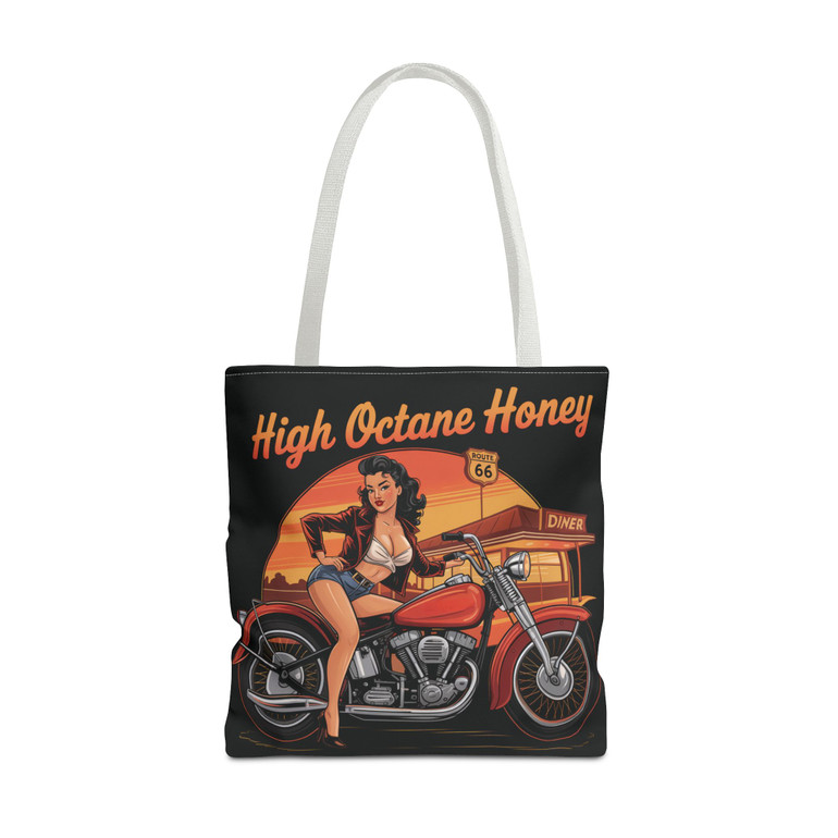 Biker Chick Tote Bag - High Octane Honey Pinup Girl - Rt 66 Diner - Vintage Motorcycle - Color Choice