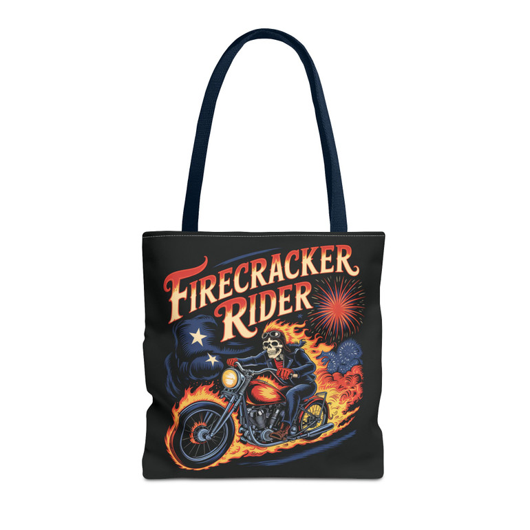 Tote Bag - Firecracker Rider - Skeleton Riding Motorcycle - 4th of July - Fireworks