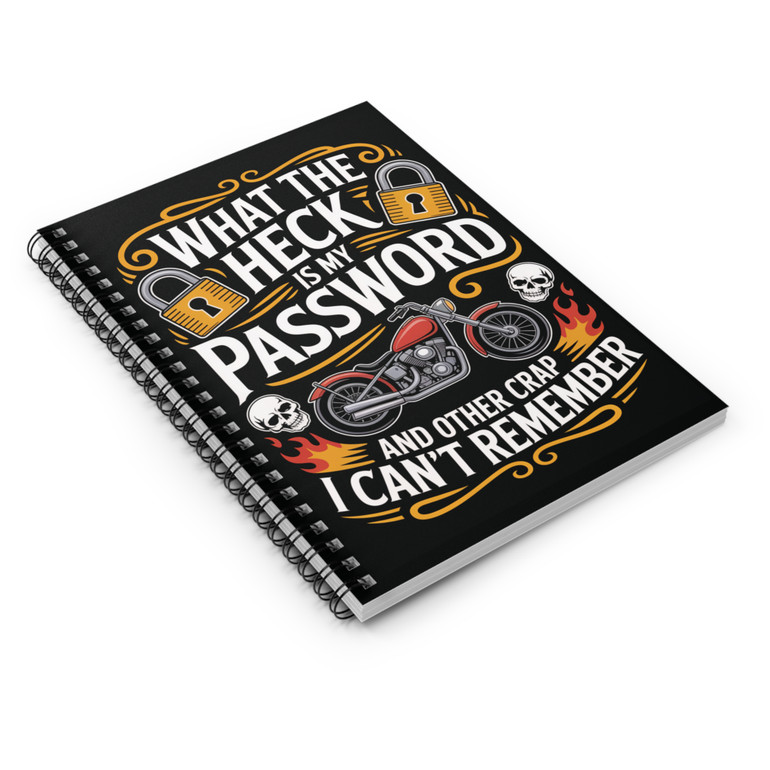 Password Reminder Spiral Notebook - WT Heck is My Password and Other Crap I Can't Remember - Biker Edition