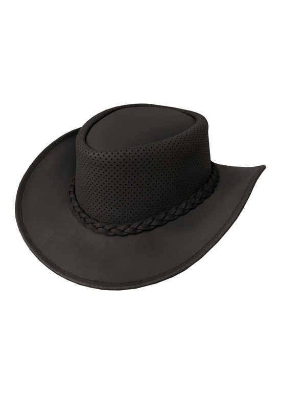 Cowboy Hat - Men's - Chocolate Brown Leather - Perforated - HAT22-C-BROWN-DL