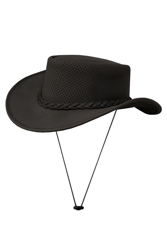 Cowboy Hat - Men's - Chocolate Brown Leather - Perforated - HAT22-C-BROWN-DL