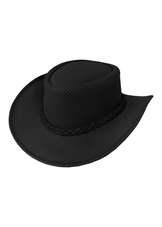 Cowboy Hat - Men's - Black Leather - Perforated - HAT22-BLK-DL