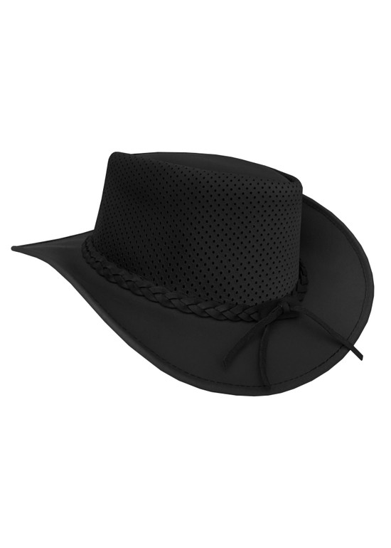 Cowboy Hat - Men's - Black Leather - Perforated - HAT22-BLK-DL