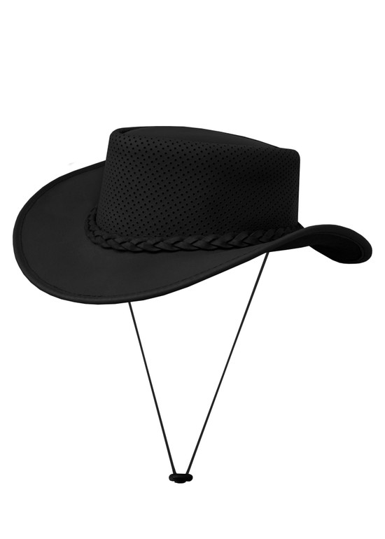 Cowboy Hat - Men's - Black Leather - Perforated - HAT22-BLK-DL